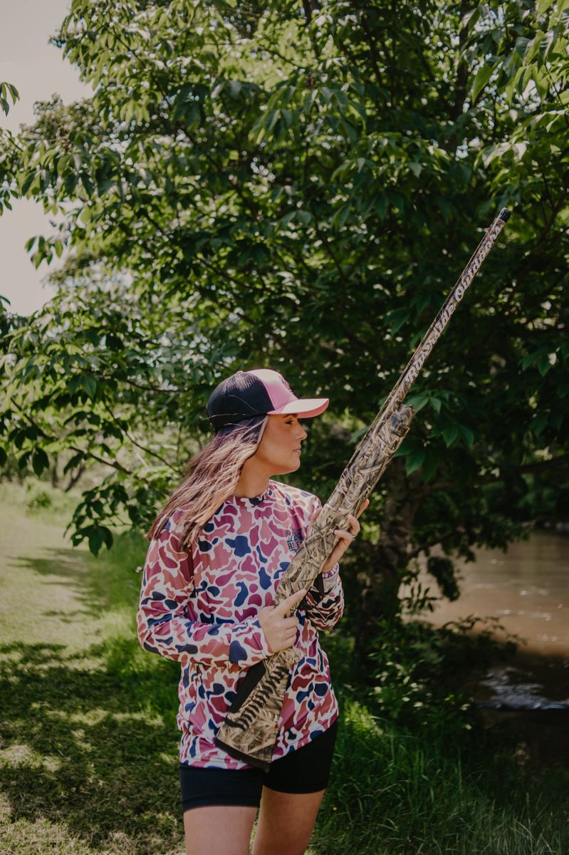 Long Sleeve Camo with Green lettering