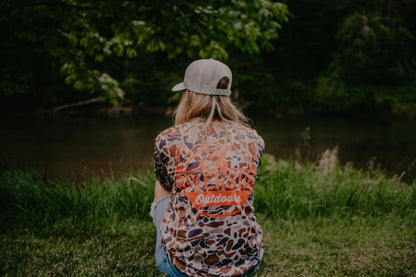 Long Sleeve Camo with Orange lettering